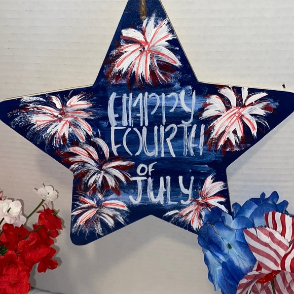 Fireworks Sign Fourth of July for Wall or Door Hand Painted - Picture 2 of 2